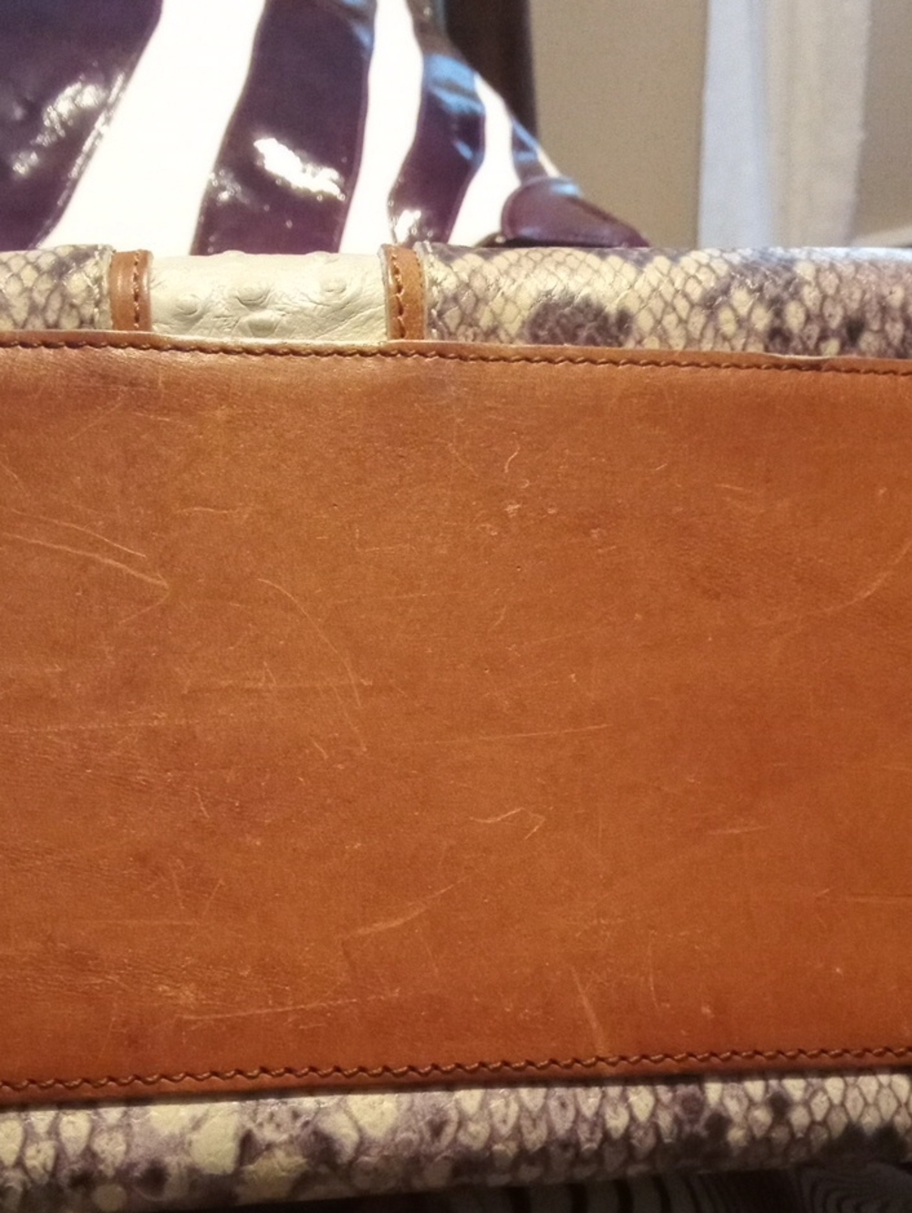 Brahmin Vintage Leather Satchel.Brown And Cream Snakeprint - Picture 14 of 15